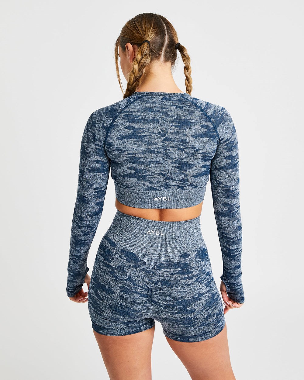 AYBL Evolve Camo Seamless Long Sleeve Crop Top Teal | 968-TMYAPJ