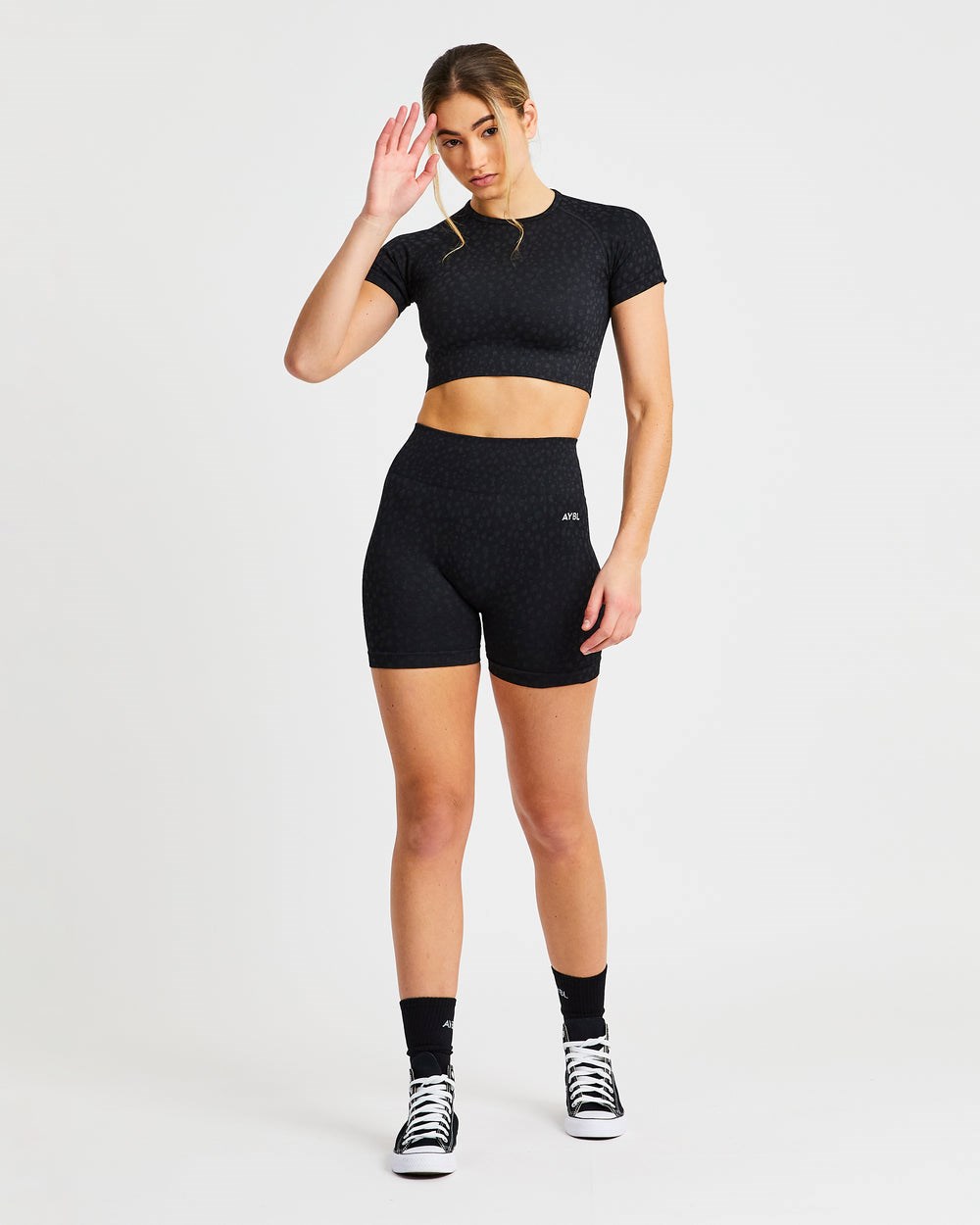 AYBL Evolve Speckle Seamless Crop Top Schwarz | 367-GWQCBA