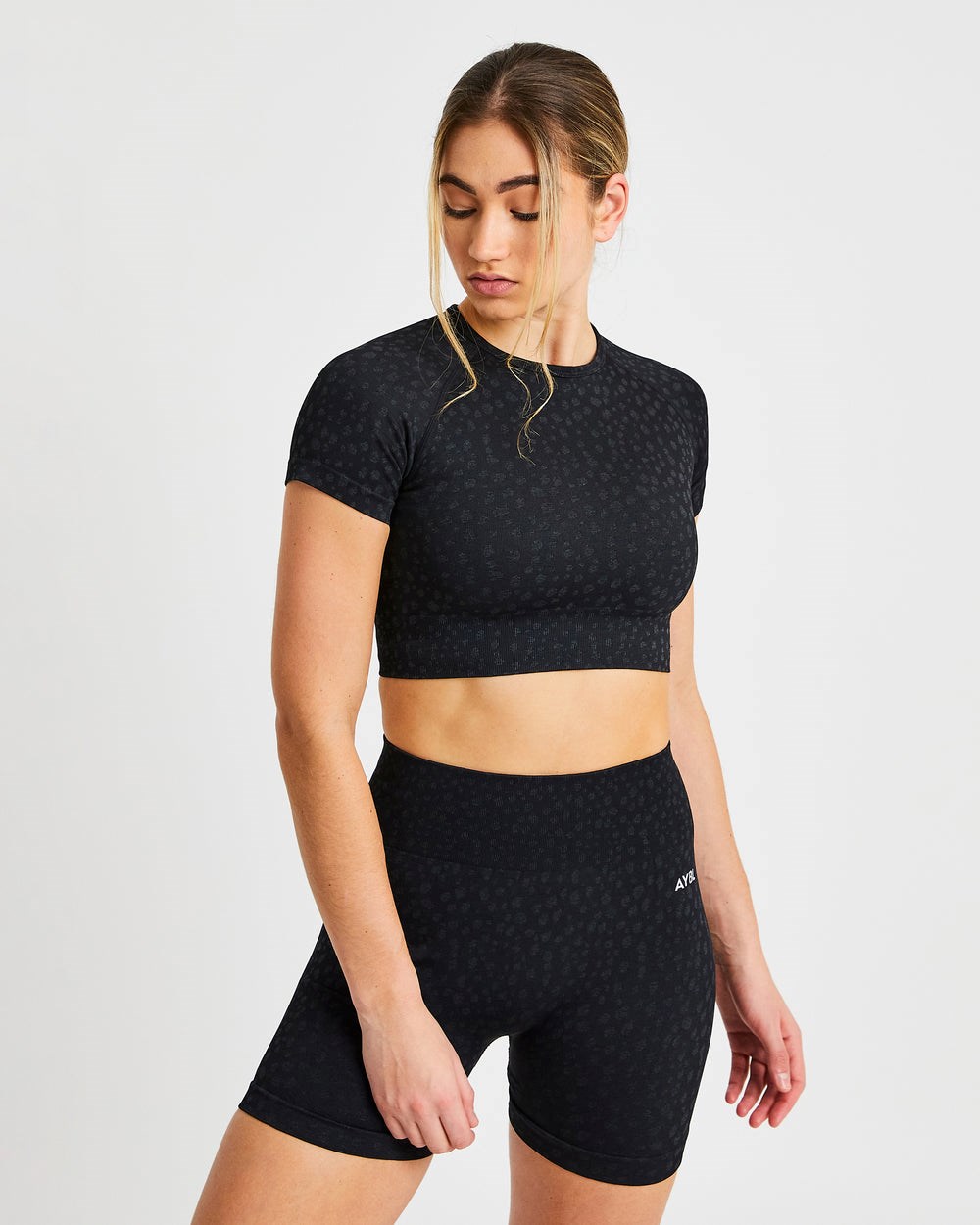 AYBL Evolve Speckle Seamless Crop Top Schwarz | 367-GWQCBA