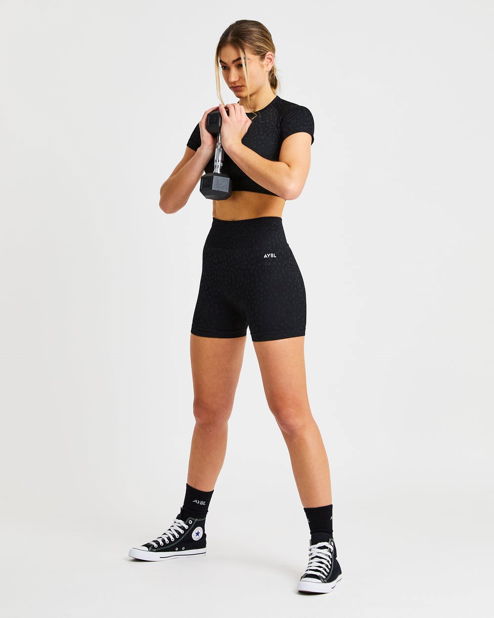 AYBL Evolve Speckle Seamless Crop Top Schwarz | 820-KJAETD