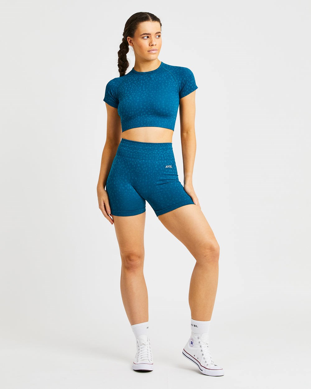 AYBL Evolve Speckle Seamless Crop Top Teal | 132-WJVCKN