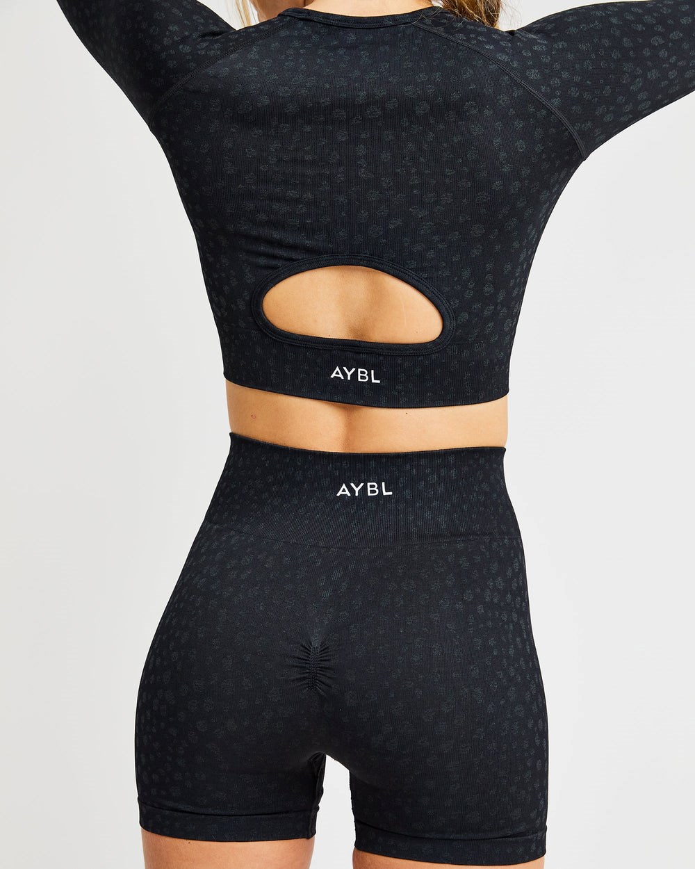 AYBL Evolve Speckle Seamless Long Sleeve Crop Top Schwarz | 038-SHGWYK