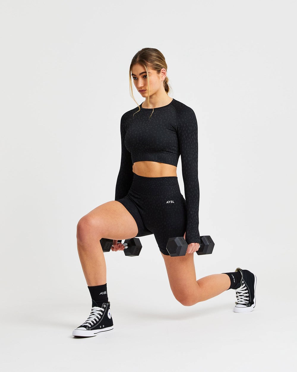 AYBL Evolve Speckle Seamless Long Sleeve Crop Top Schwarz | 038-SHGWYK