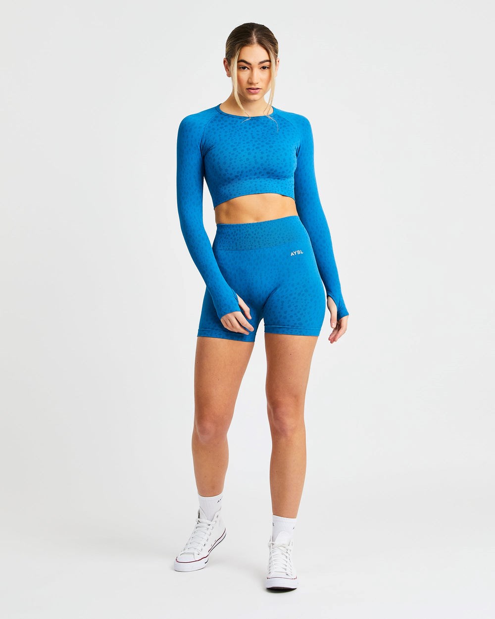 AYBL Evolve Speckle Seamless Long Sleeve Crop Top Blau | 041-MYXORS