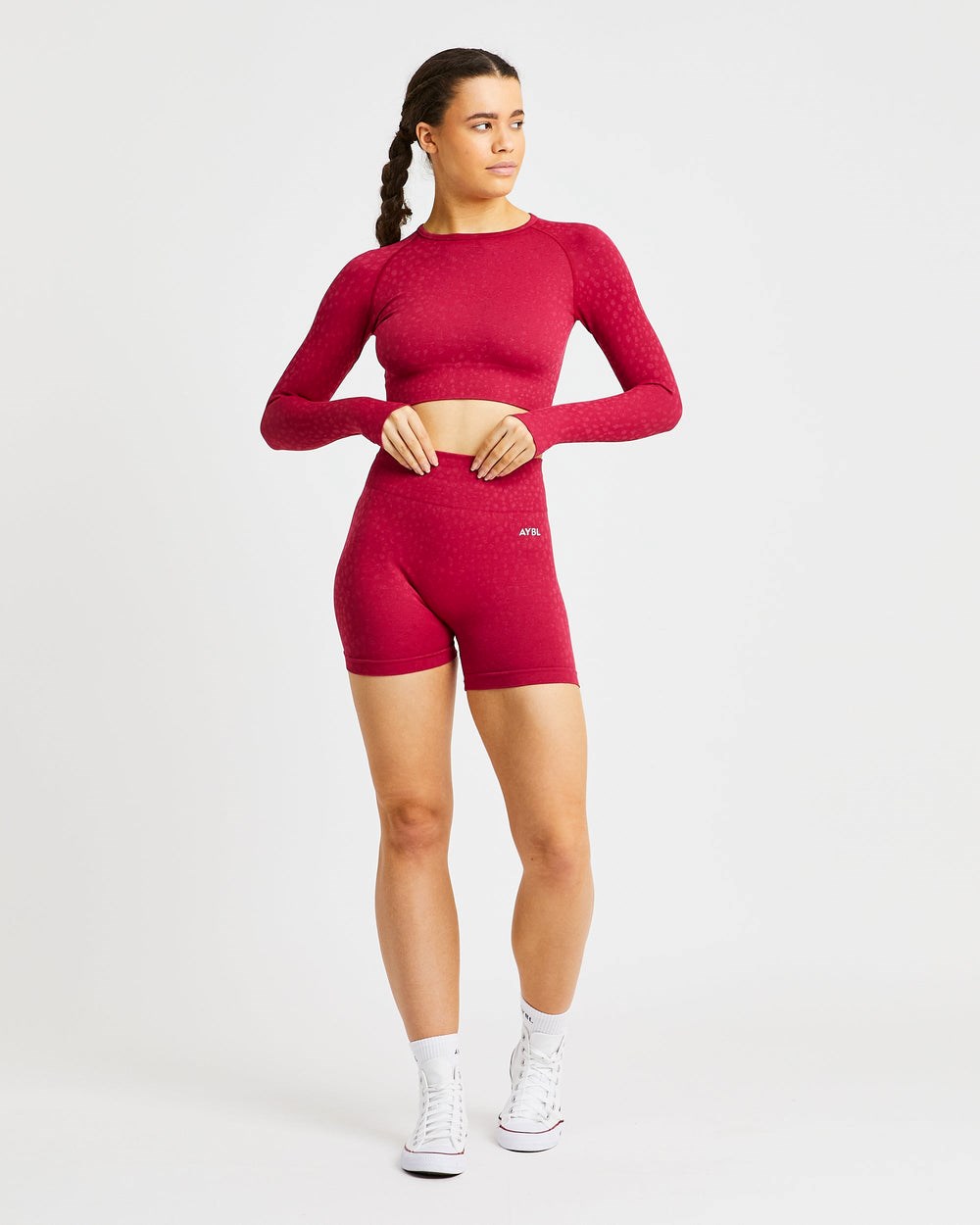 AYBL Evolve Speckle Seamless Long Sleeve Crop Top Raspberry | 127-LWMRJY