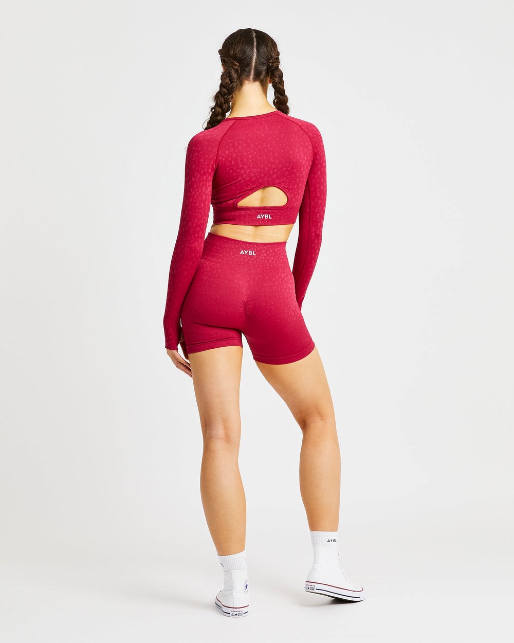 AYBL Evolve Speckle Seamless Long Sleeve Crop Top Raspberry | 127-LWMRJY