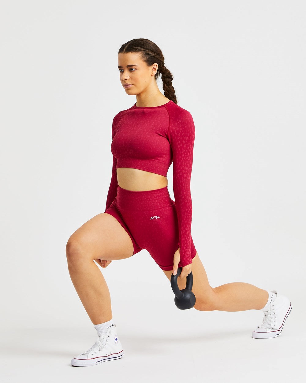 AYBL Evolve Speckle Seamless Long Sleeve Crop Top Raspberry | 127-LWMRJY