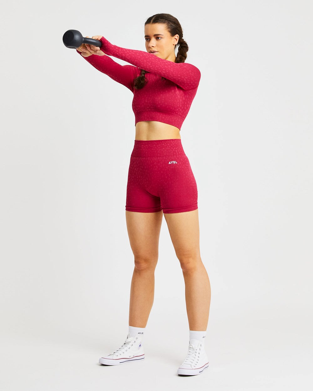 AYBL Evolve Speckle Seamless Long Sleeve Crop Top Raspberry | 127-LWMRJY