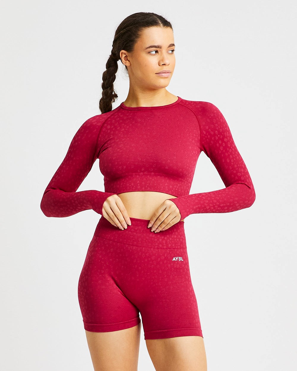 AYBL Evolve Speckle Seamless Long Sleeve Crop Top Raspberry | 127-LWMRJY