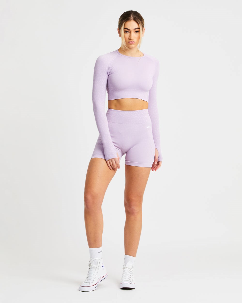 AYBL Evolve Speckle Seamless Long Sleeve Crop Top Lilac | 321-KIDTVL