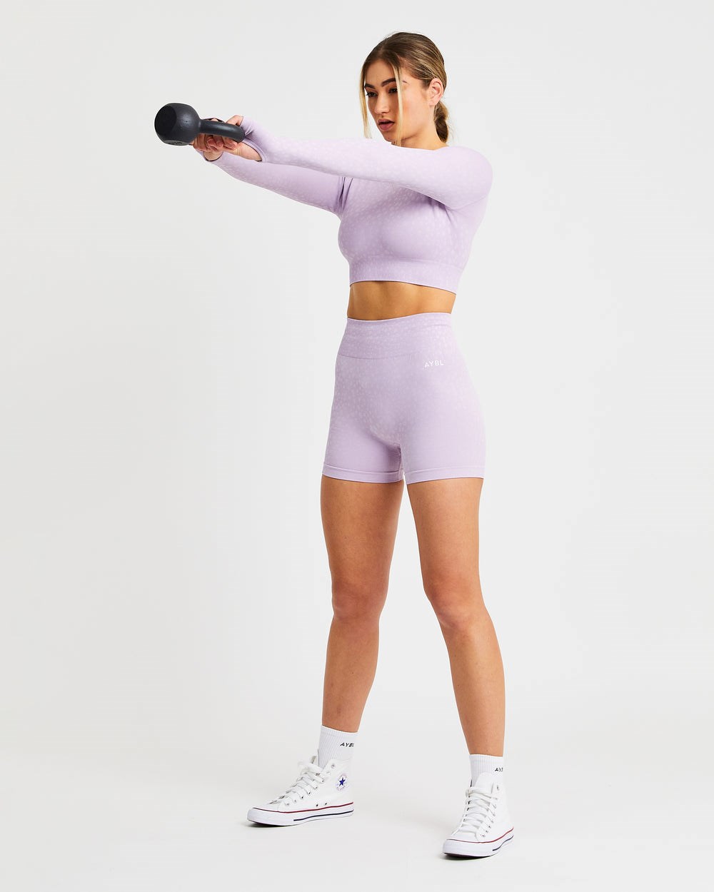 AYBL Evolve Speckle Seamless Long Sleeve Crop Top Lilac | 321-KIDTVL