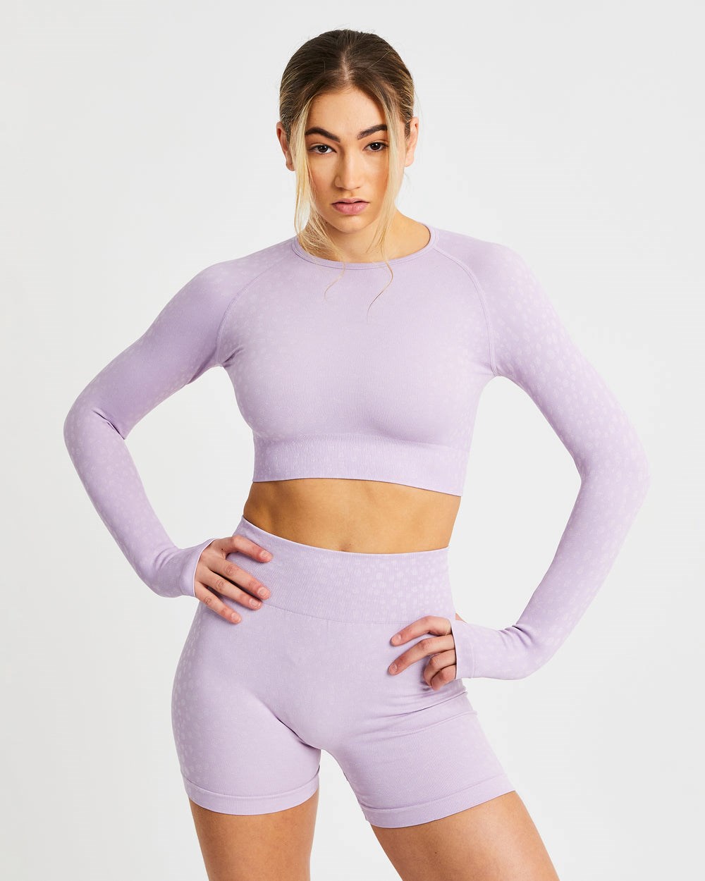 AYBL Evolve Speckle Seamless Long Sleeve Crop Top Lilac | 321-KIDTVL