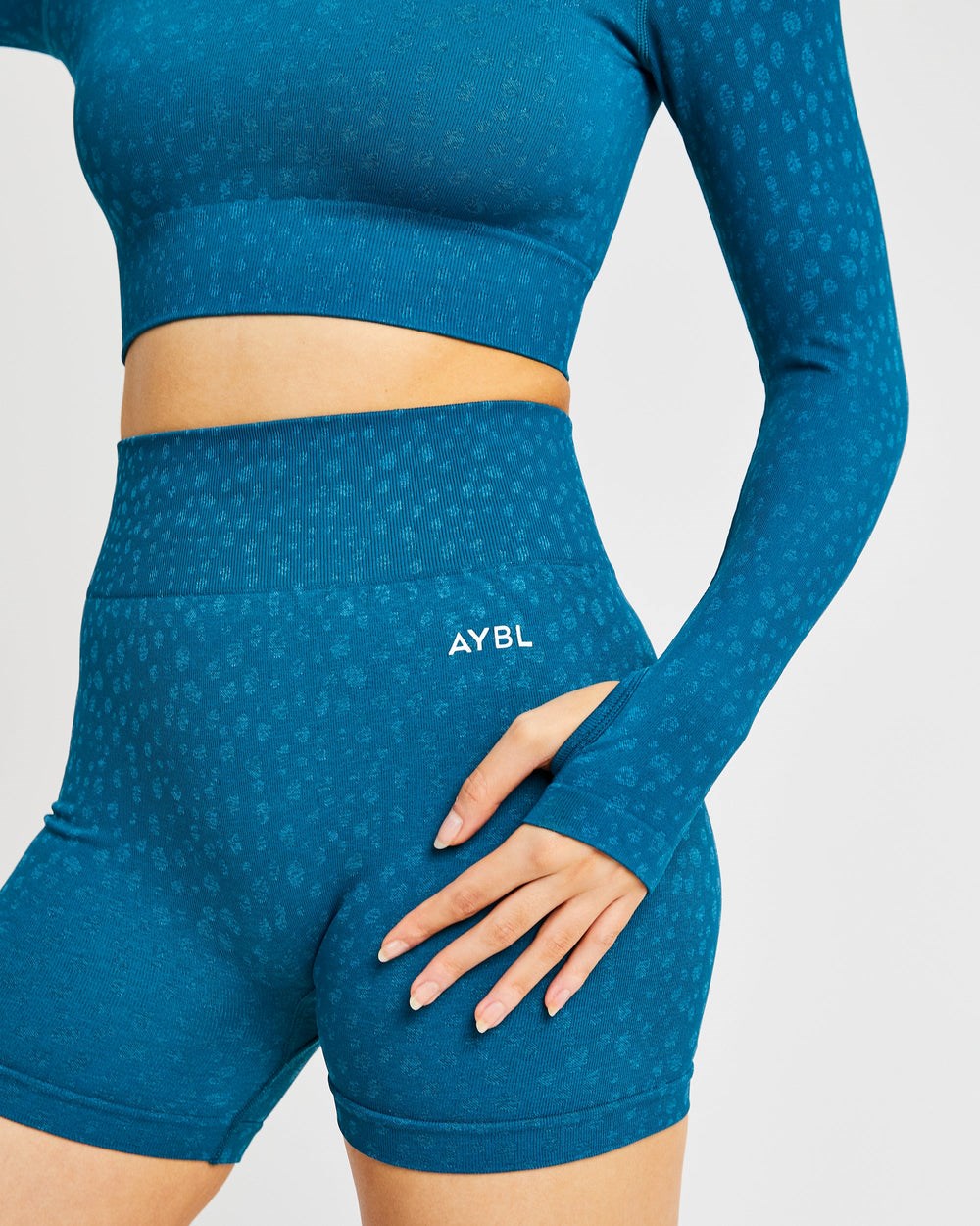 AYBL Evolve Speckle Seamless Long Sleeve Crop Top Teal | 354-ATNEDX