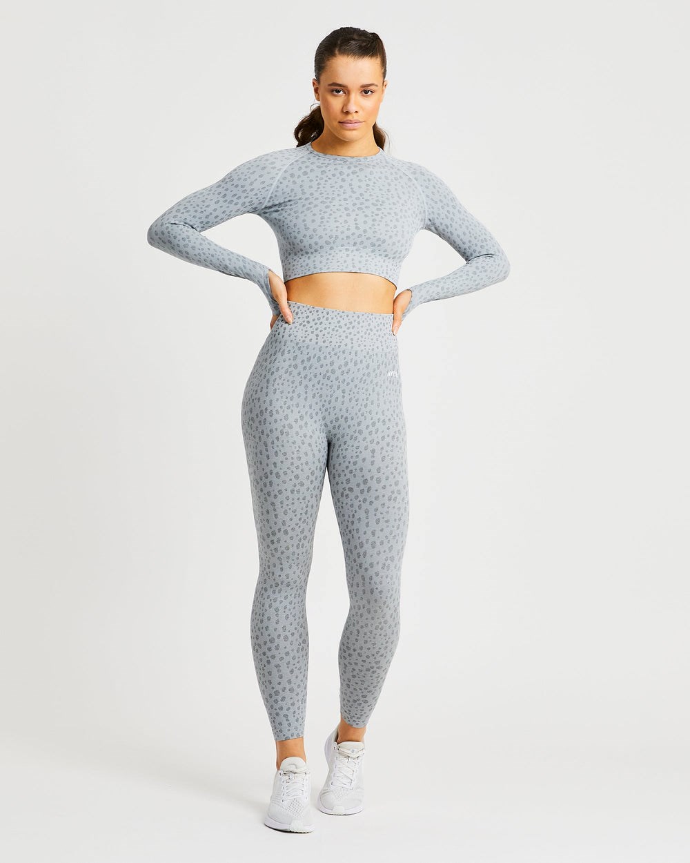 AYBL Evolve Speckle Seamless Long Sleeve Crop Top Hellgrau | 408-DYMEXN