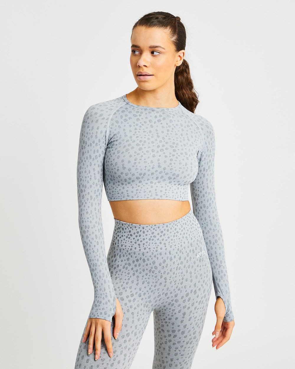 AYBL Evolve Speckle Seamless Long Sleeve Crop Top Hellgrau | 408-DYMEXN