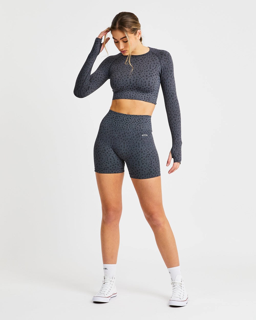 AYBL Evolve Speckle Seamless Long Sleeve Crop Top Charcoal | 458-NVUGKZ