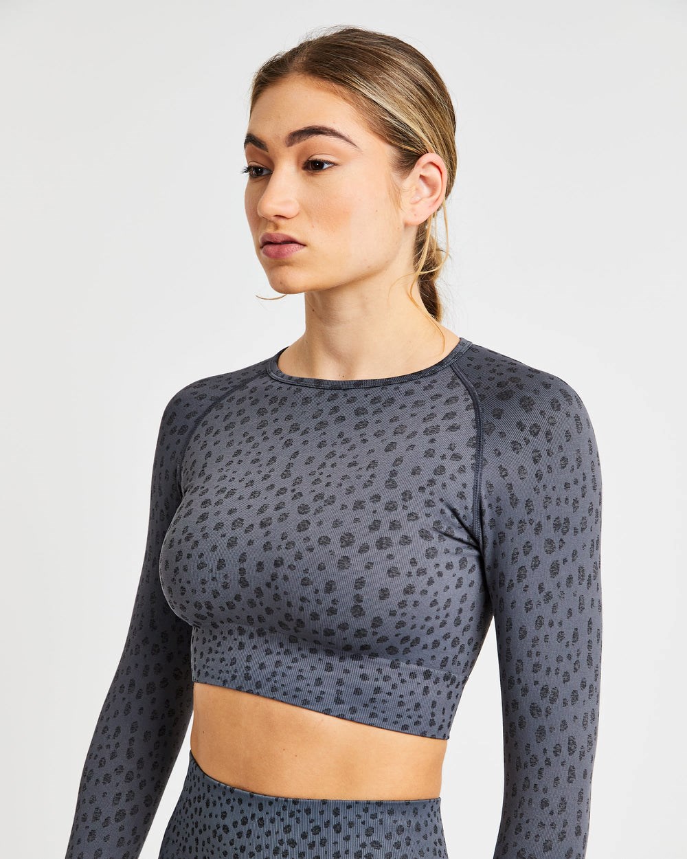 AYBL Evolve Speckle Seamless Long Sleeve Crop Top Charcoal | 458-NVUGKZ