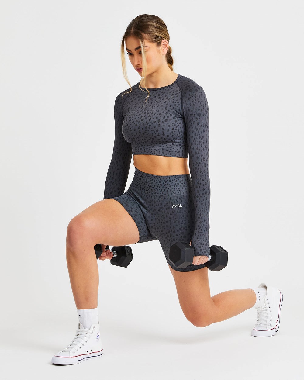 AYBL Evolve Speckle Seamless Long Sleeve Crop Top Charcoal | 458-NVUGKZ