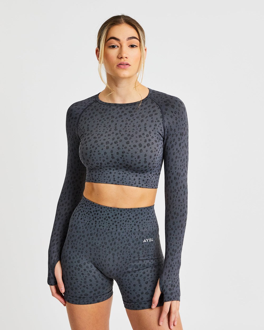 AYBL Evolve Speckle Seamless Long Sleeve Crop Top Charcoal | 458-NVUGKZ