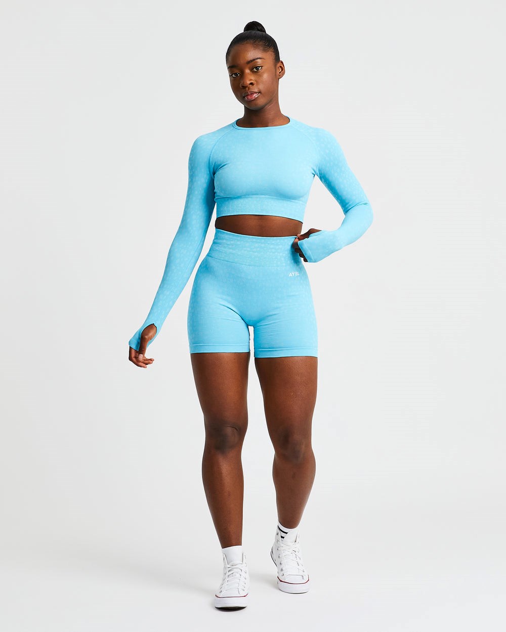 AYBL Evolve Speckle Seamless Long Sleeve Crop Top Hellblau | 541-YQLUWD