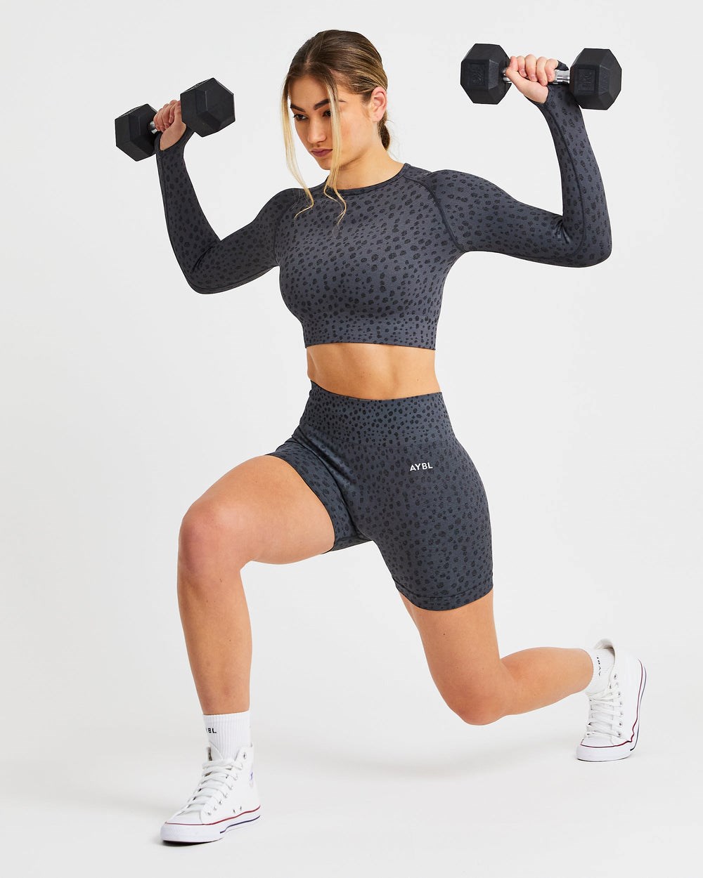 AYBL Evolve Speckle Seamless Long Sleeve Crop Top Charcoal | 641-DJUIEA