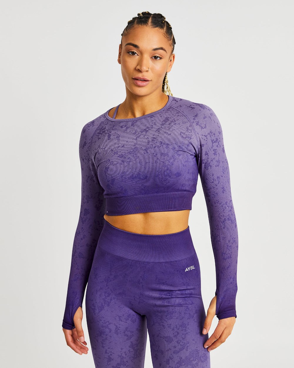 AYBL Flare Seamless Long Sleeve Crop Top Lila | 123-FIGTYP