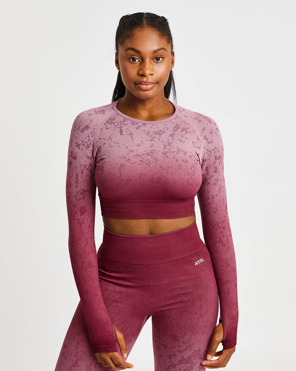 AYBL Flare Seamless Long Sleeve Crop Top Plum | 231-AQNYPJ