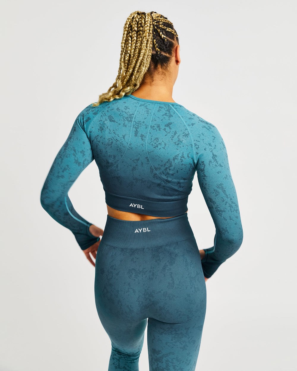 AYBL Flare Seamless Long Sleeve Crop Top Teal | 283-RXPSQM