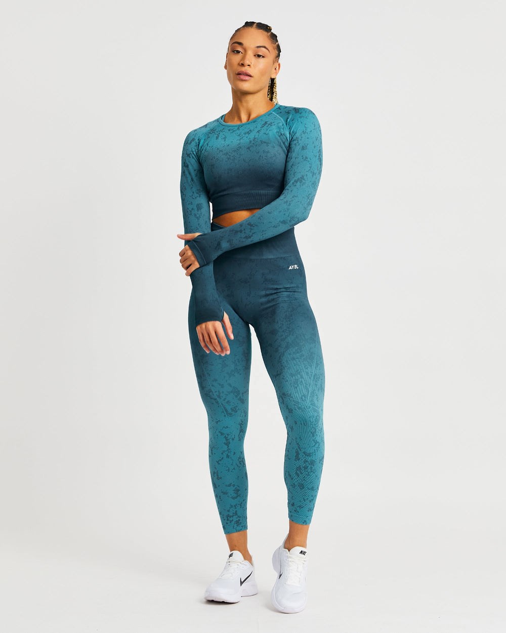 AYBL Flare Seamless Long Sleeve Crop Top Teal | 283-RXPSQM