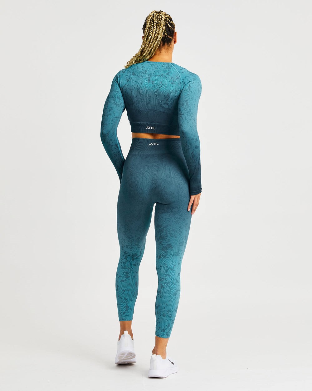 AYBL Flare Seamless Long Sleeve Crop Top Teal | 283-RXPSQM