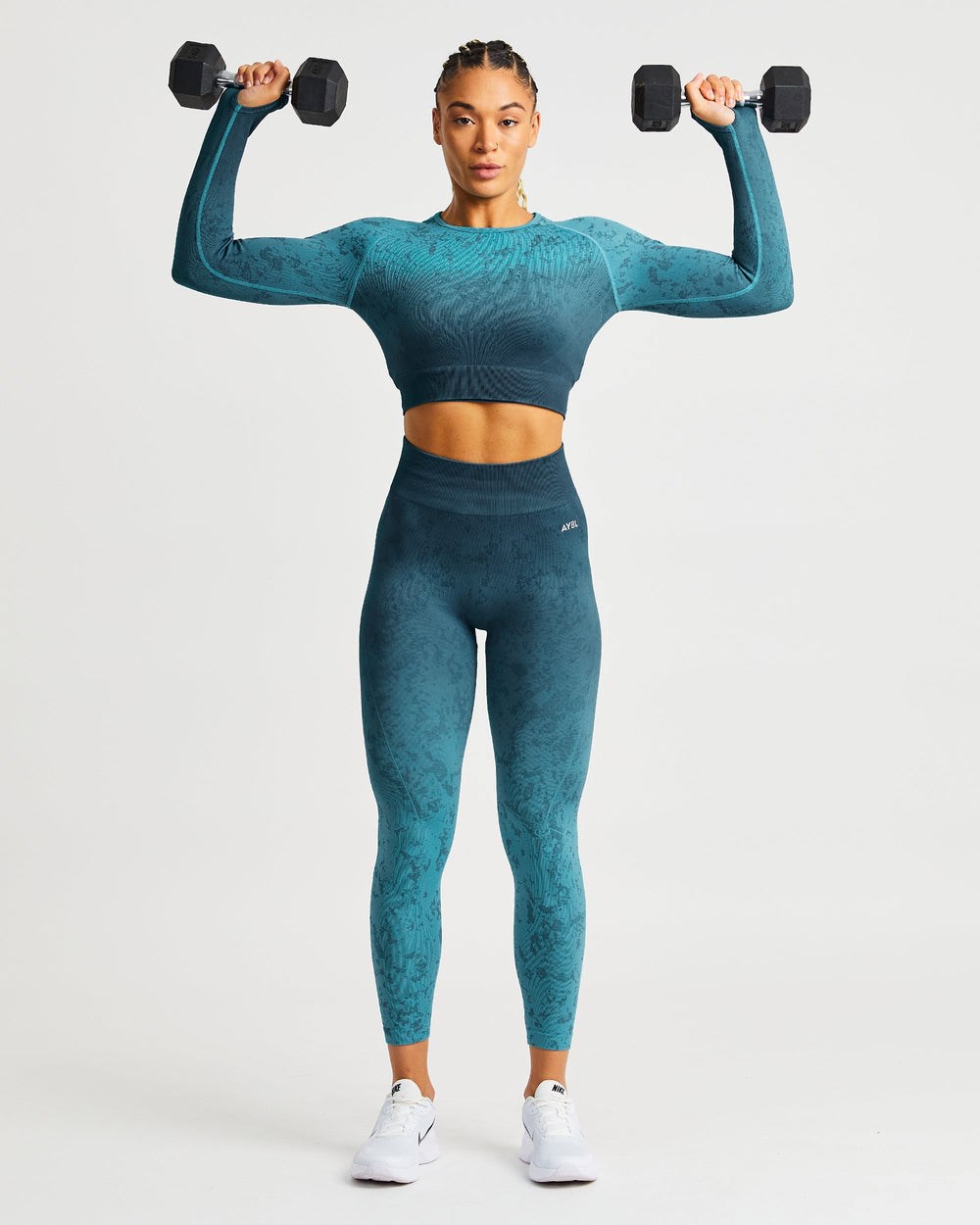 AYBL Flare Seamless Long Sleeve Crop Top Teal | 283-RXPSQM