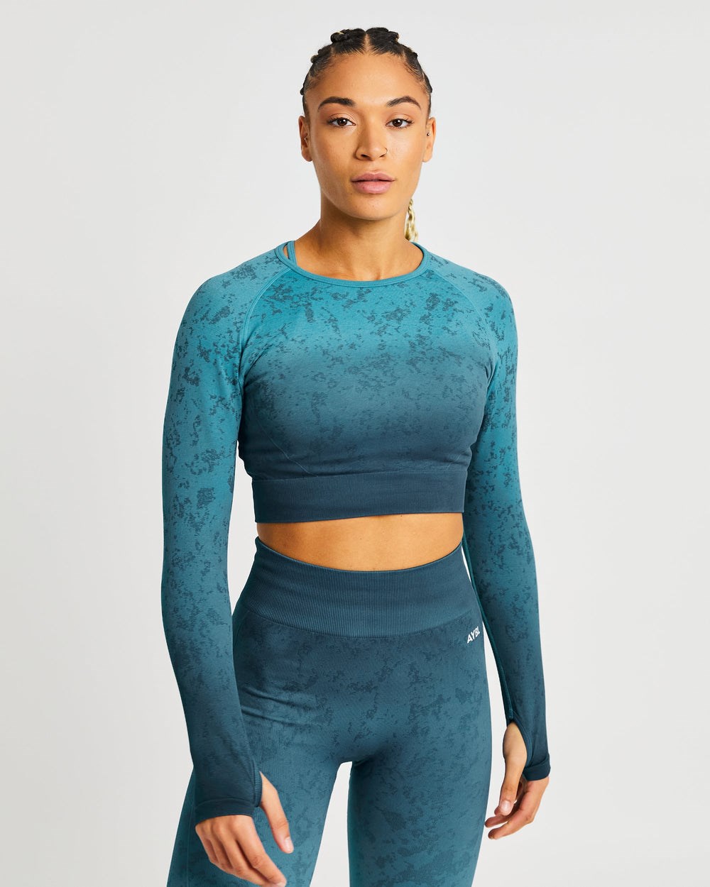 AYBL Flare Seamless Long Sleeve Crop Top Teal | 283-RXPSQM