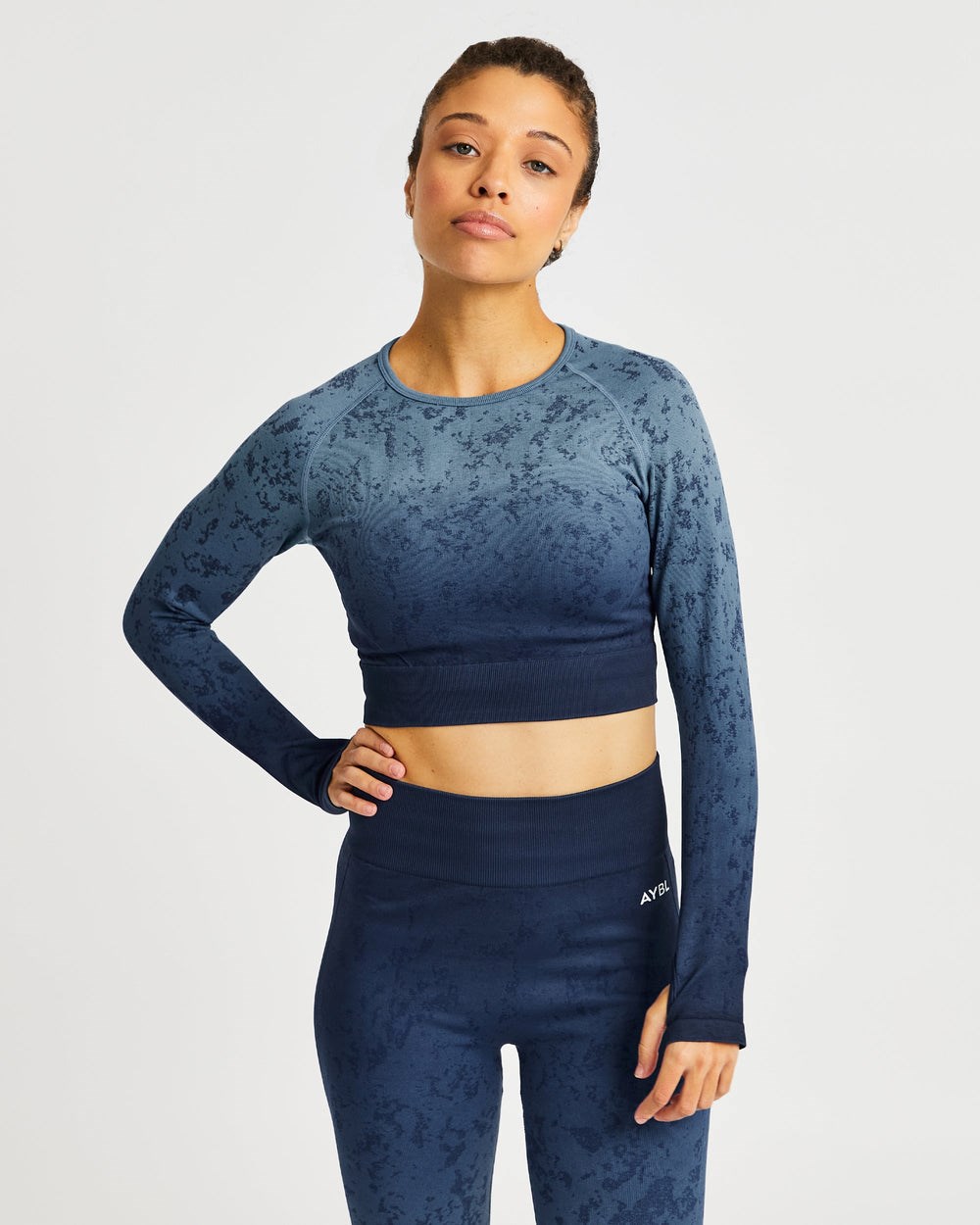 AYBL Flare Seamless Long Sleeve Crop Top Blau | 475-ZNXDCI