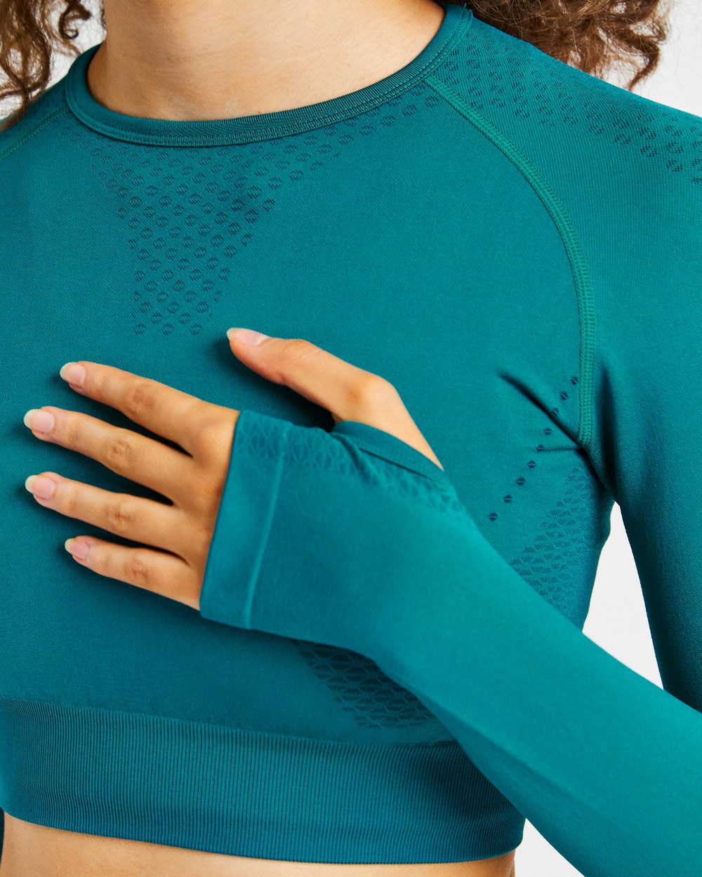 AYBL Ignite Seamless Long Sleeve Crop Top Hyper Teal | 295-EYHFZQ