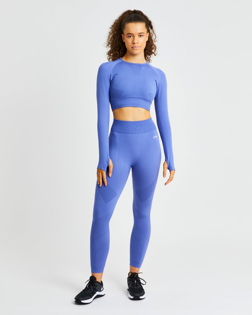 AYBL Ignite Seamless Long Sleeve Crop Top Blau | 807-WJATSD