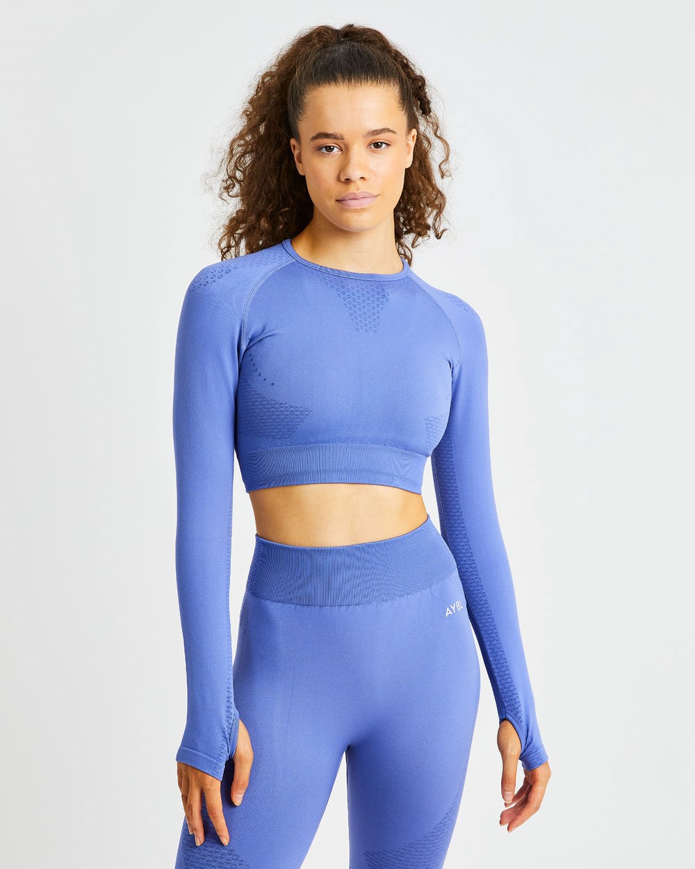 AYBL Ignite Seamless Long Sleeve Crop Top Blau | 807-WJATSD