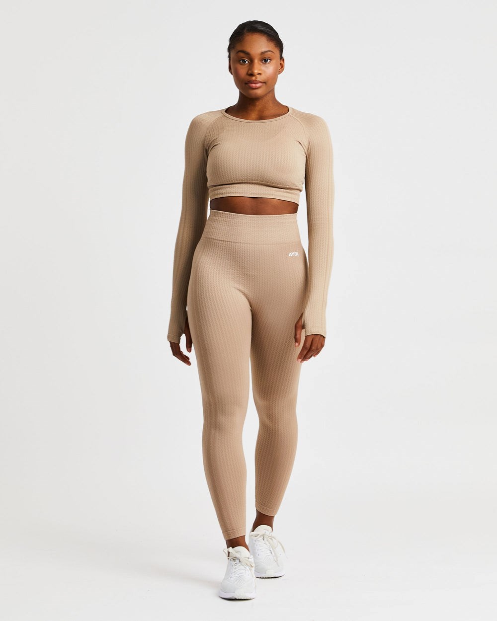 AYBL Luxe Seamless Long Sleeve Crop Top Mocha | 490-IODXTK