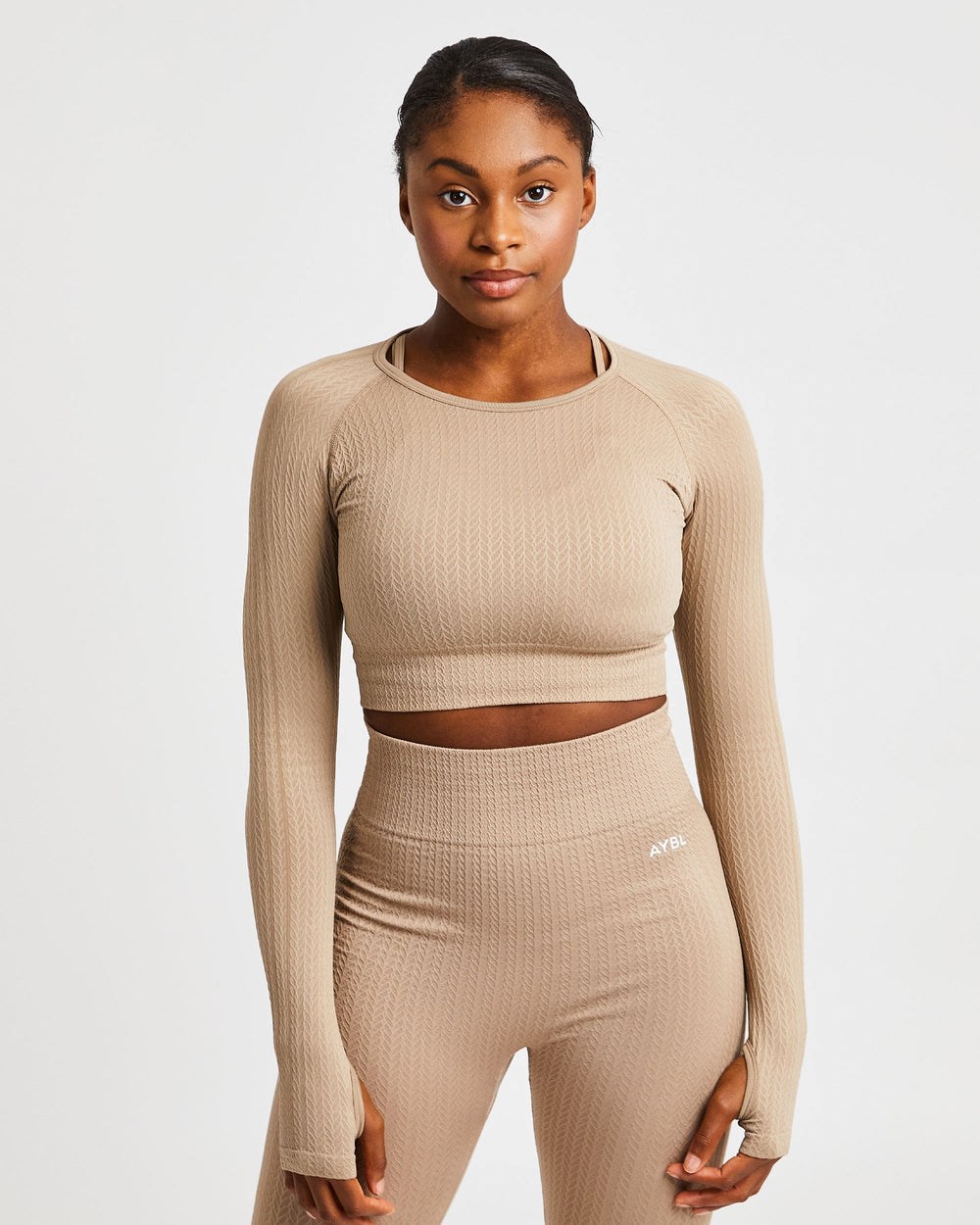 AYBL Luxe Seamless Long Sleeve Crop Top Mocha | 490-IODXTK