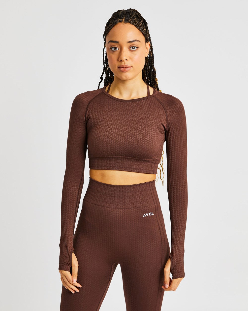 AYBL Luxe Seamless Long Sleeve Crop Top Braun | 531-ZQPBNT