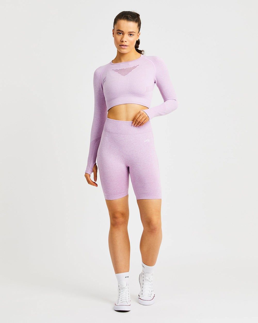 AYBL Motion Seamless Long Sleeve Crop Top Rosa | 215-BRYXSD