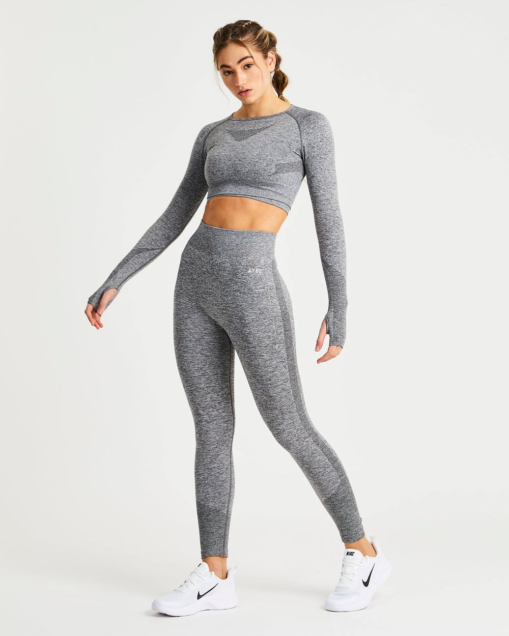 AYBL Motion Seamless Long Sleeve Crop Top Grau | 279-HNFYWR