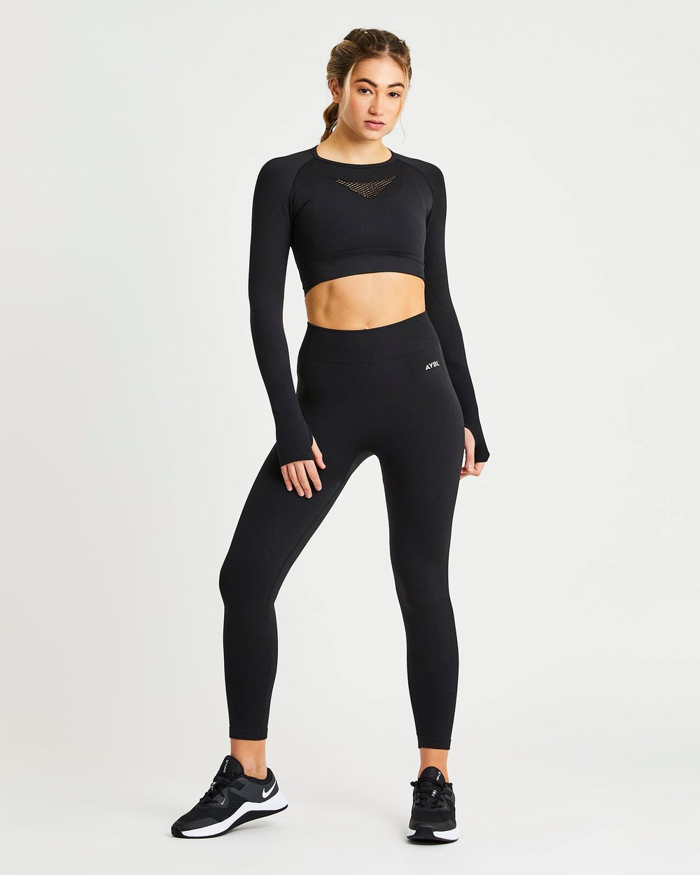 AYBL Motion Seamless Long Sleeve Crop Top Schwarz | 312-EWHCZM