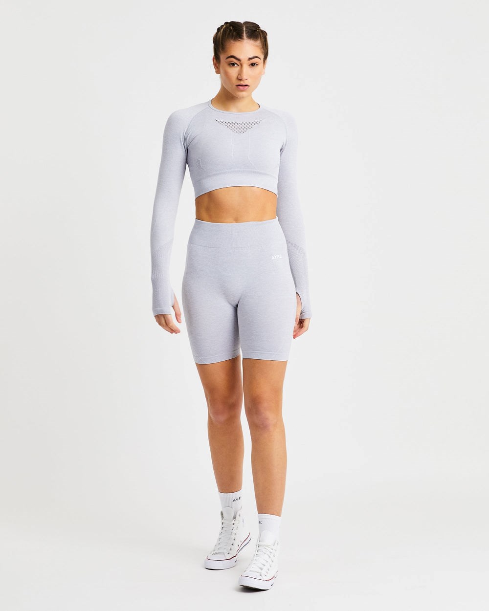 AYBL Motion Seamless Long Sleeve Crop Top Hellgrau | 341-CZQGJW