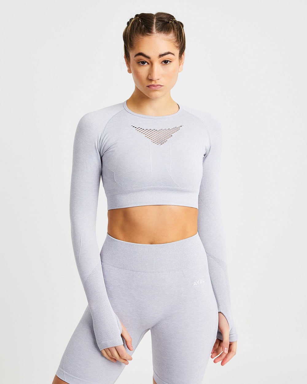 AYBL Motion Seamless Long Sleeve Crop Top Hellgrau | 341-CZQGJW