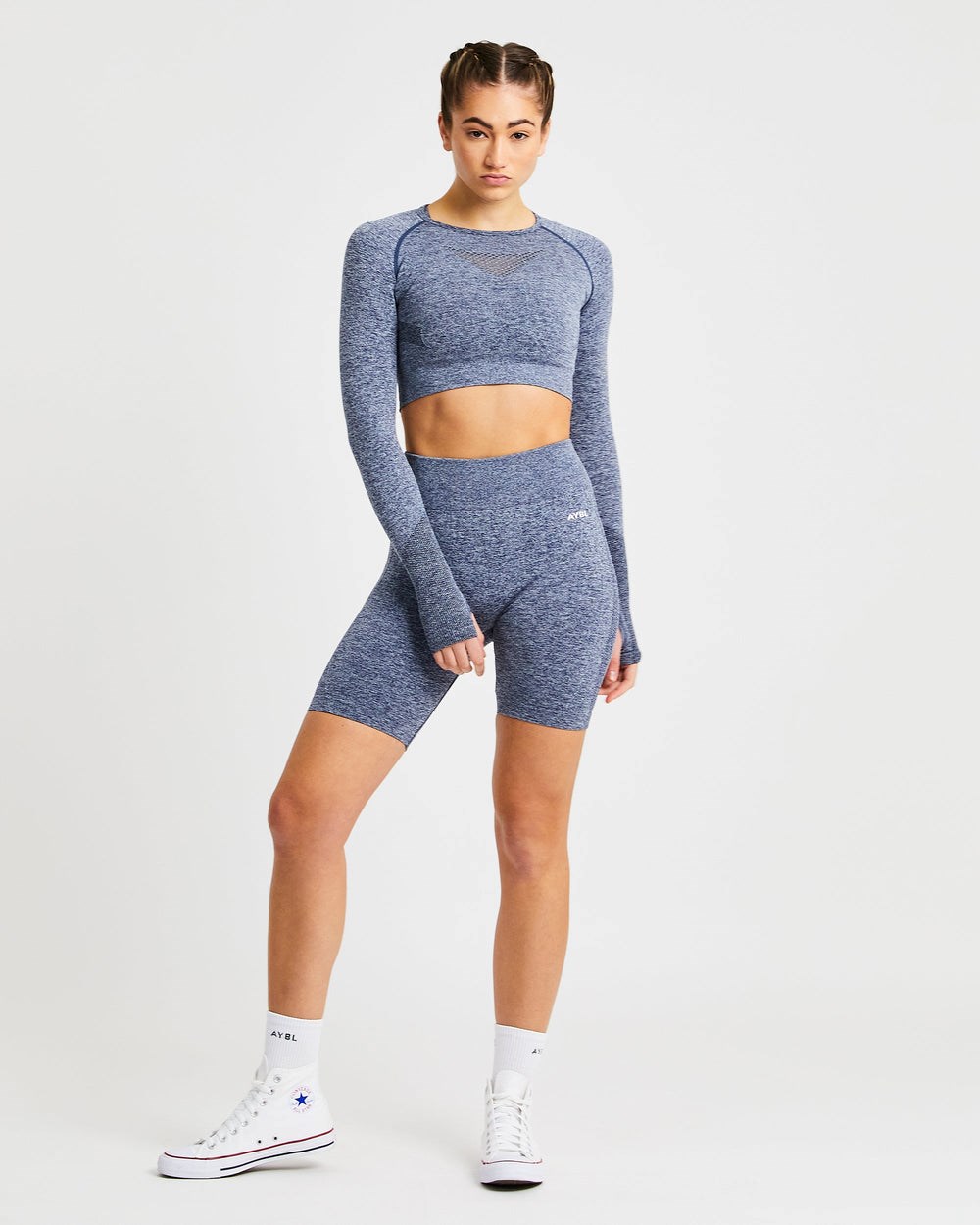 AYBL Motion Seamless Long Sleeve Crop Top Navy | 680-HLEZRY