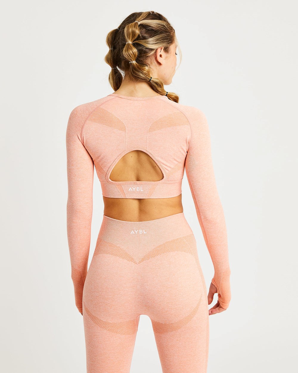 AYBL Motion Seamless Long Sleeve Crop Top Peach Marl | 879-XDLTIZ