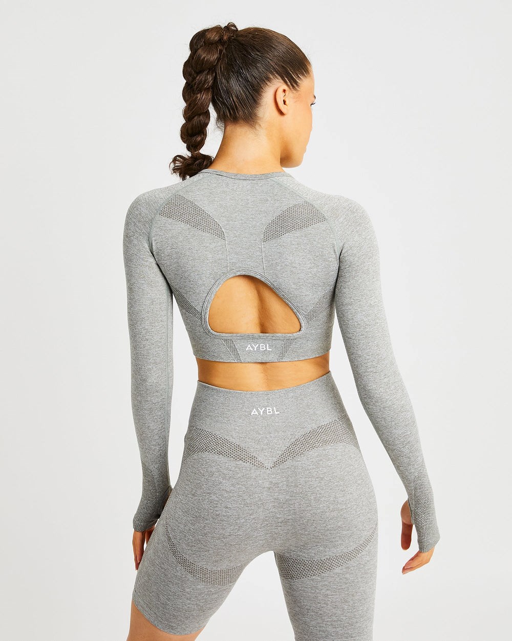 AYBL Motion Seamless Long Sleeve Crop Top Khaki | 934-KUXTWR