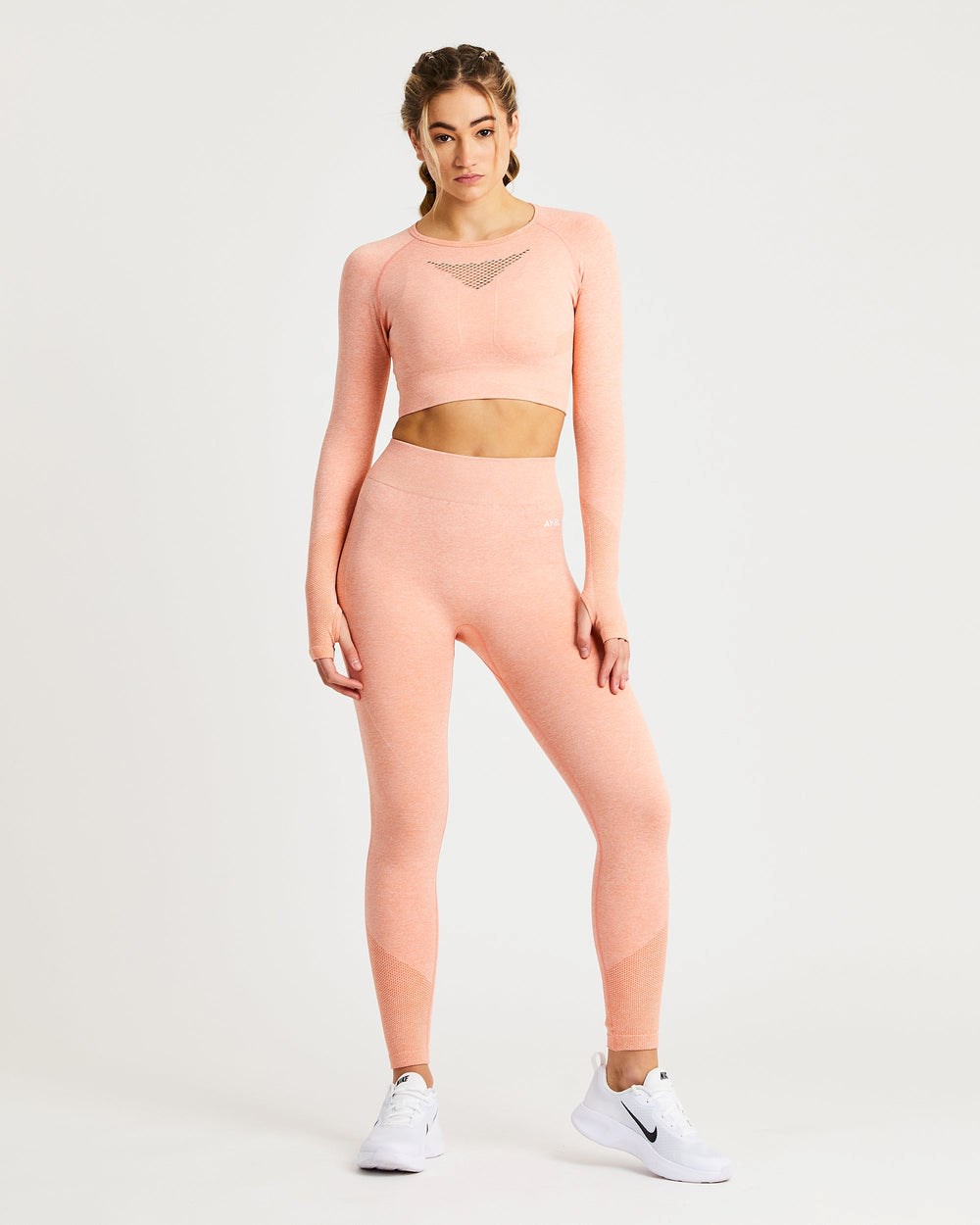 AYBL Motion Seamless Long Sleeve Crop Top Peach Marl | 948-KBYMIT