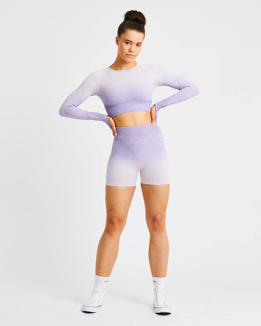 AYBL Pulse Ombré Seamless Long Sleeve Crop Top Lilac | 123-LUZYHF