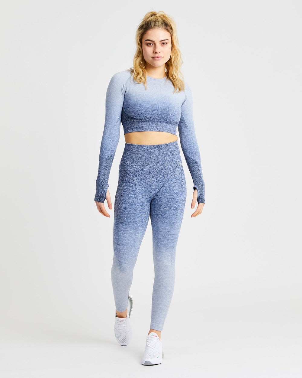 AYBL Pulse Ombré Seamless Long Sleeve Crop Top Navy | 257-AJWQFZ